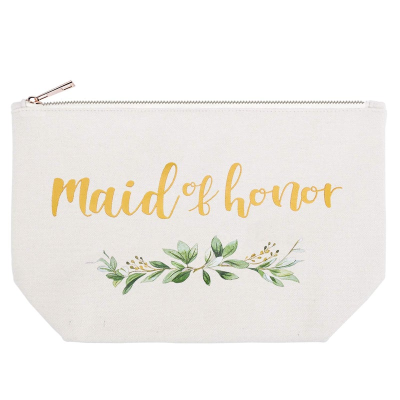 ELEGANTPARK Maid of Honor Bridesmaid Cosmetic Bag Travel Makeup Bag for Women Bridal Shower Gifts Wedding Party Pouch Zipper Canvas - Image 3